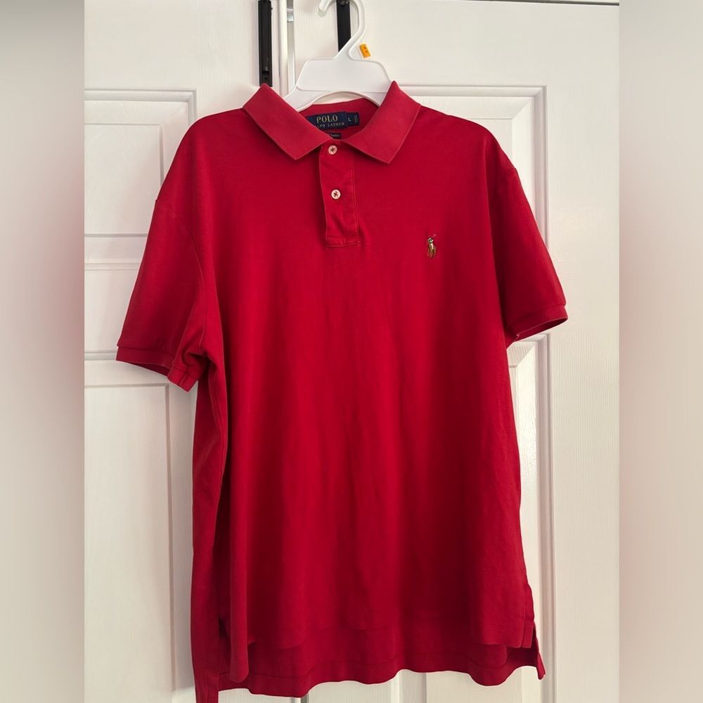 Men's Red Slim Fit Soft Touch Short Sleeve Polo Shirt By Polo RL-size L